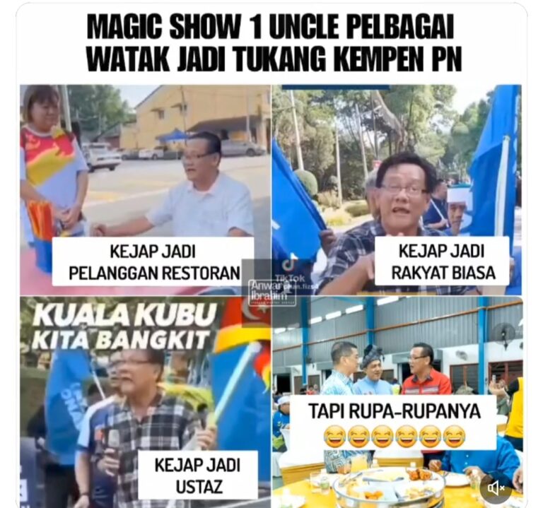 Uncle Cina kantoi banyak watak, siap jadi tukang takbir PN