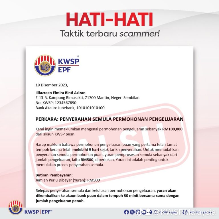Kumpulan scam guna kepala surat KWSP
