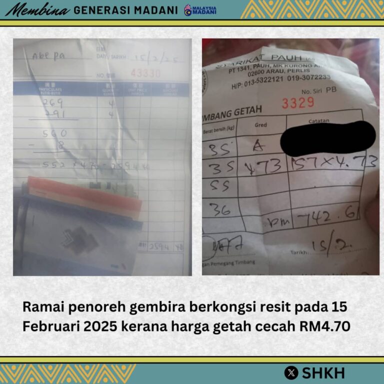 Pekebun kecil tunjuk resit jualan getah, harga terbaik RM4.70 per kg