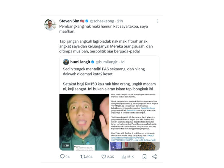 ‘Jangan biadab nak maki anak angkat saya’, Steven Sim tegur penyokong Pas