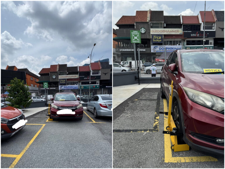 Wanita tak puas hati kereta kena ‘clamp’ hanya kerana tayar terkeluar petak parkir