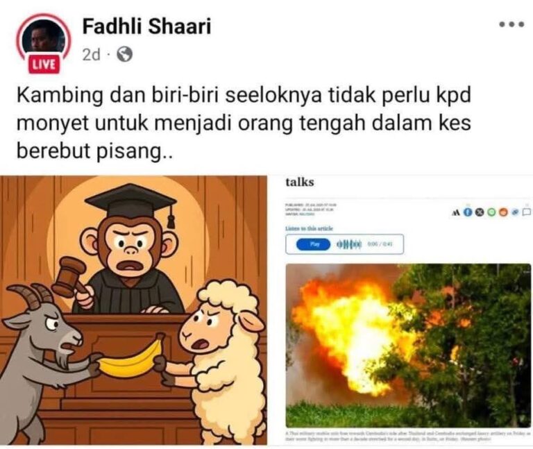 Selepas Thai dan Kemboja berjaya didamaikan, Fadhli padam ‘posting’ monyet, kambing dan biri-biri