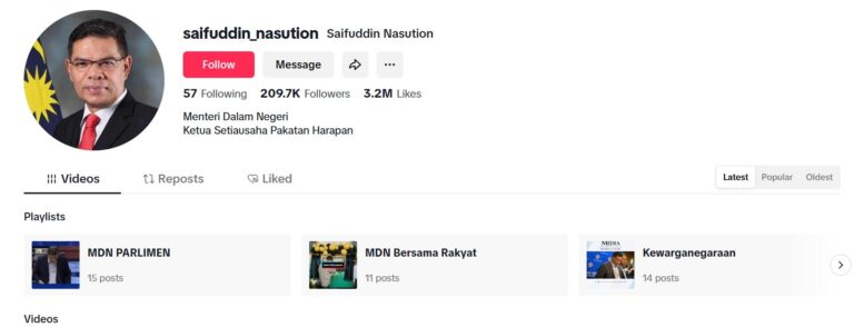 Awas, ada banyak akaun TikTok palsu salah guna nama, gambar menteri Saifuddin