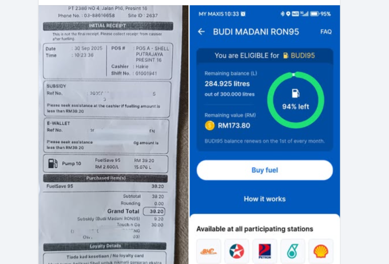 Isi minyak guna TNG eWallet, begini rupanya subsidi RON95 ditunjukkan