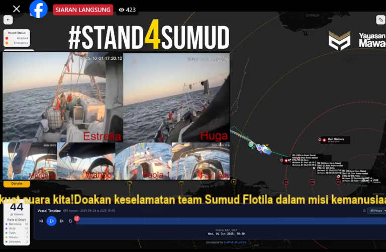 Konvoi Global Sumud Flotila melepasi Zon Merah, teruskan doa