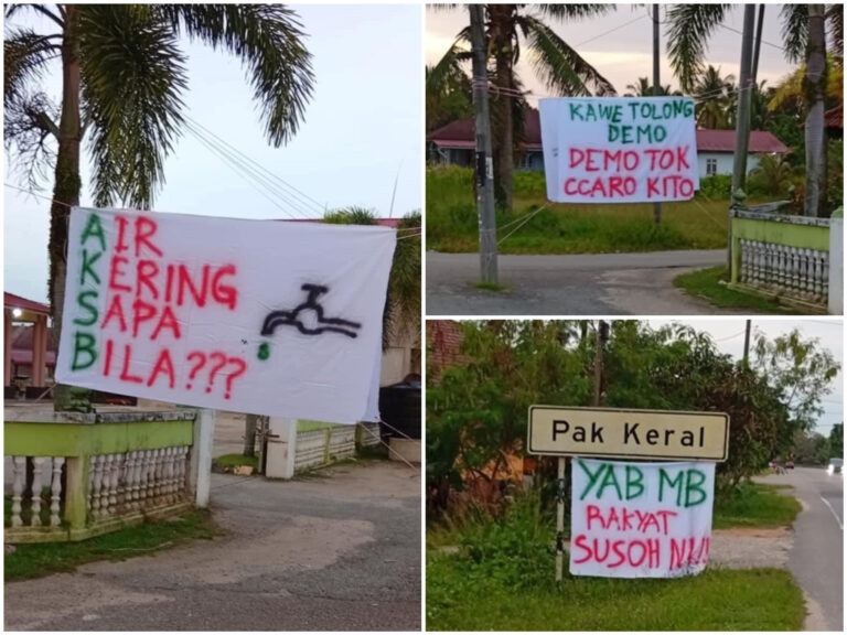 “Rakyat susoh ni…” – Penduduk Kelantan pasang kain rentang protes air tak ada