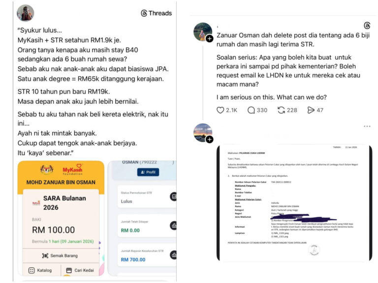 Kemenangan untuk netizen, MOF tarik balik SARA, STR dari lelaki mengaku ada 6 rumah sewa