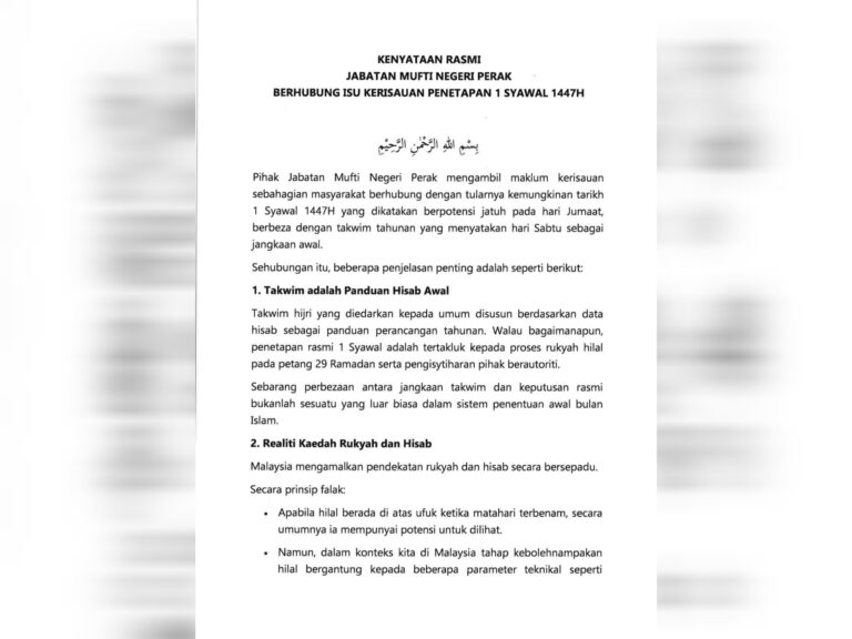 Kecoh raya mengejut tahun ini, Jabatan Mufti Perak tampil beri penjelasan