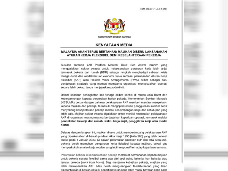 Majikan sektor swasta pula disaran laksana kerja dari rumah, kurangkan impak ekonomi dunia