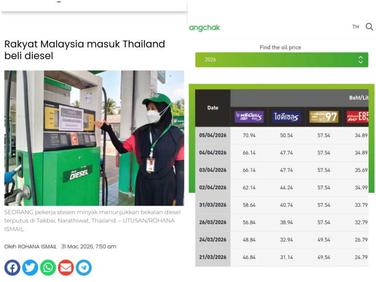 Diesel Thailand kini RM6.25, netizen yang kutuk kerajaan nampaknya kena ‘patah balik’