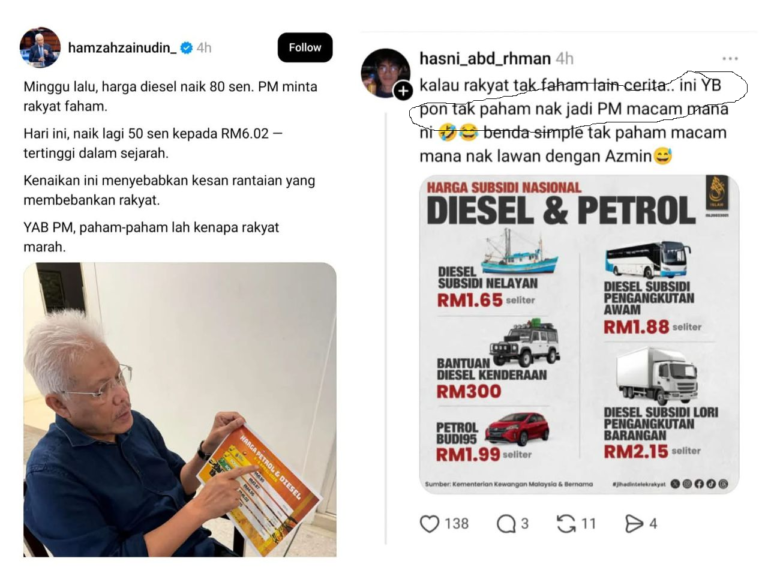Bila netizen sekolahkan Ketua Pembangkang berkenaan harga minyak