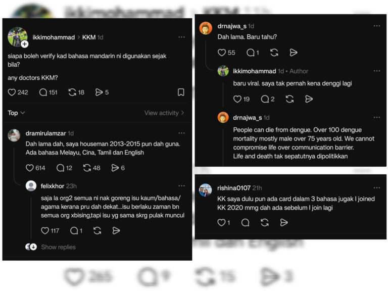 Kad denggi KKM dalam Mandarin jadi isu, doktor ini kata Tamil & Inggeris juga diguna sejak bertahun-tahun