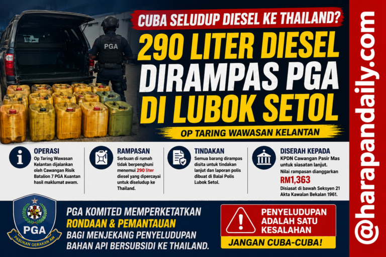 290 liter diesel disorok, PGA patahkan cubaan seludup ke Thailand