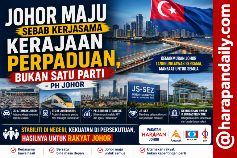 Johor maju sebab kerjasama kerajaan perpaduan, bukan satu parti – PH tempelak BN