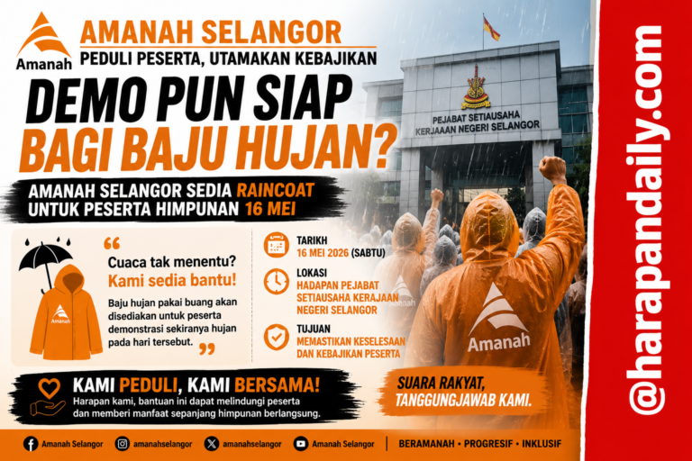 AMANAH Selangor edar baju hujan kepada peserta himpunan
