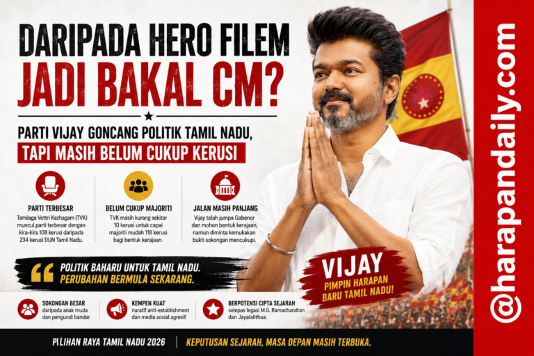 Hero filem bakal CM? Parti Vijay goncang Tamil Nadu tapi belum cukup kerusi