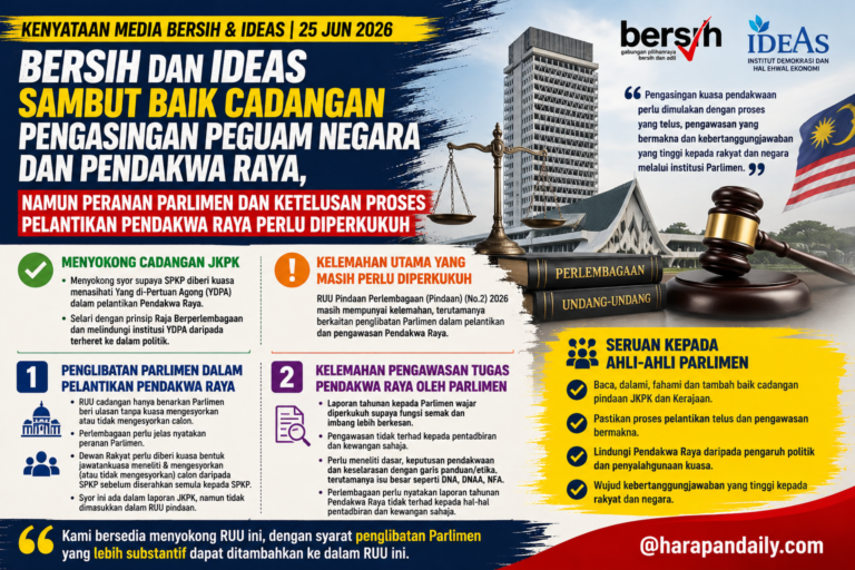 Bersih, IDEAS sokong asing peranan AG-Pendakwa Raya, mahu kuasa Parlimen diperkukuh