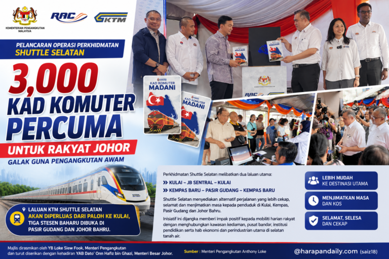 3,000 Kad Komuter MADANI percuma untuk rakyat Johor