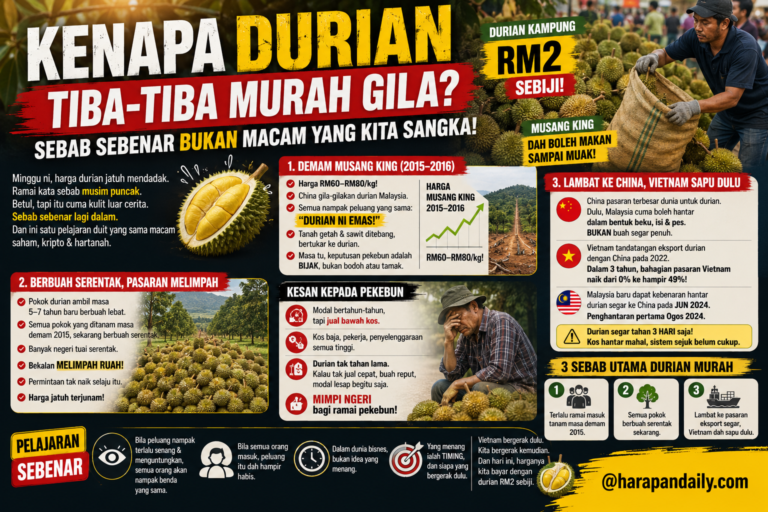 RENCANA | Kenapa durian tiba-tiba murah gila? Sebab sebenar bukan macam disangka!