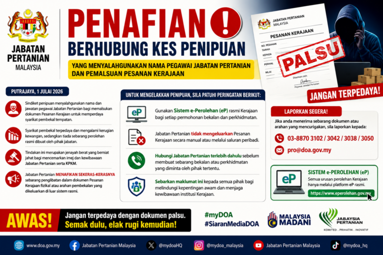 Awas! Sindiket guna nama pegawai Jabatan Pertanian untuk tipu pembekal