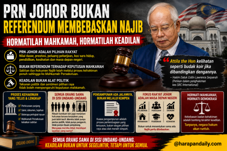 RENCANA | PRN Johor bukan referendum Najib: Hormatilah mahkamah, kedaulatan undang-undang