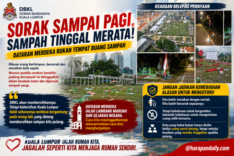 Sorak sampai pagi, sampah tinggal merata: DBKL tegur sikap penyokong di Dataran Merdeka