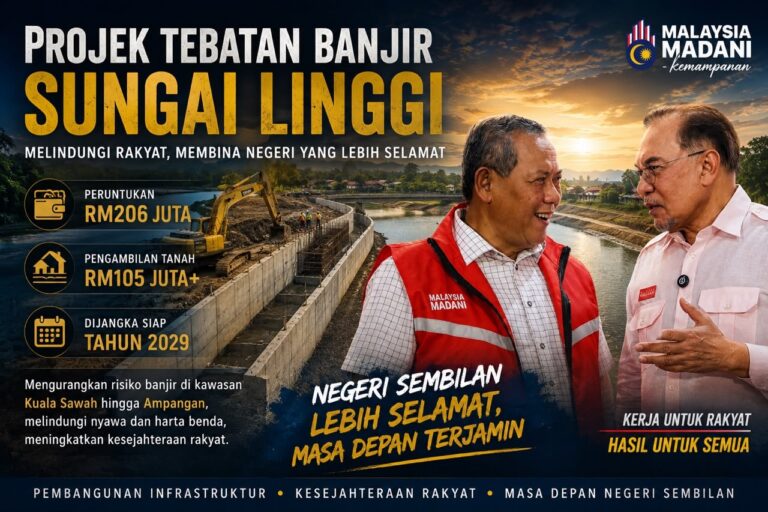 Projek Tebatan Banjir Sungai Linggi: Komitmen kerajaan PH – Madani membina Negeri Sembilan lebih selamat