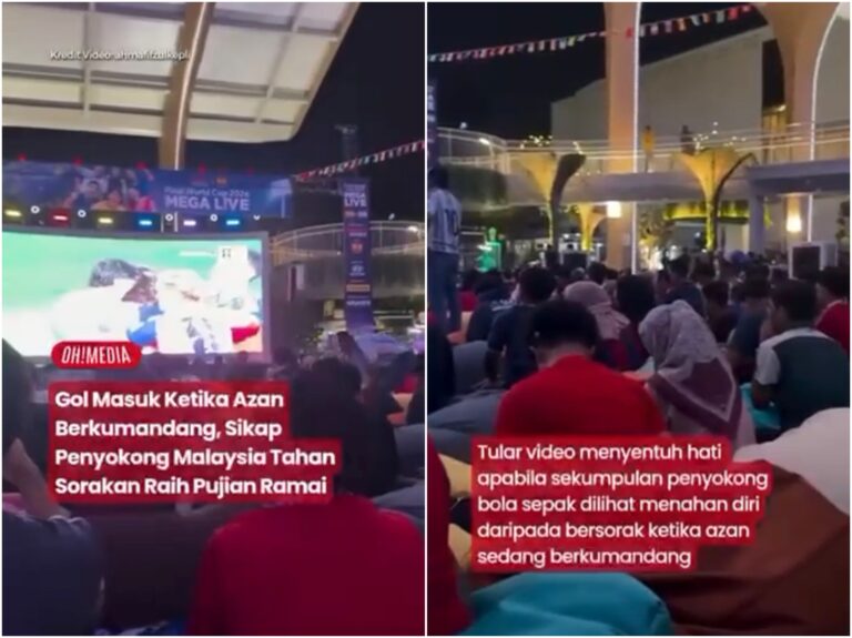 Penyokong Malaysia tahan sorakan gol ketika azan berkumandang raih pujian