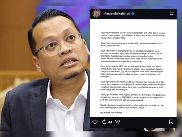 Nik Nazmi akui ditahan JAIS, mohon maaf kepada keluarga dan parti